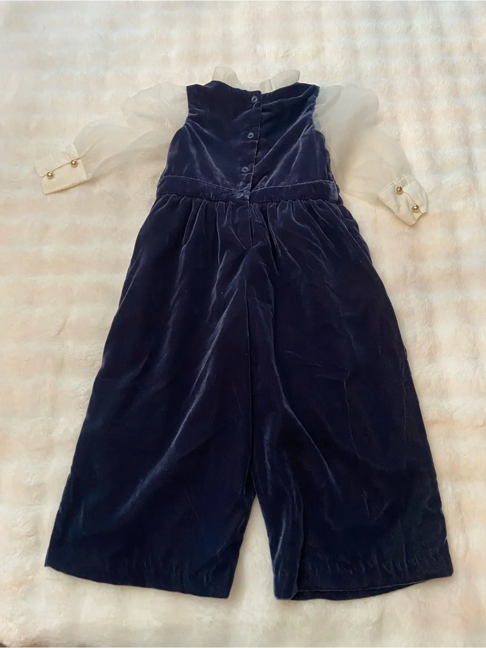 New! Janie and Jack Navy Velvet Jumpsuit with Sheer Puff Sleeves 39472